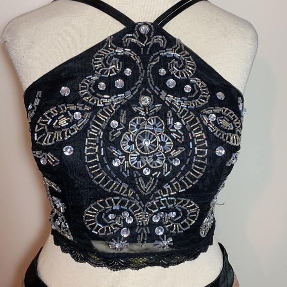 Juniors Nights by teeze me 2pc short formal dress 5/6 7/8 bronze embellished top - Picture 2 of 7